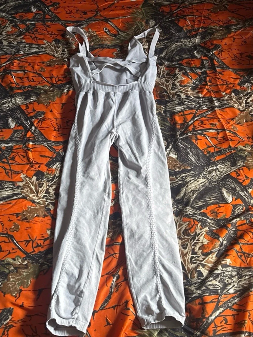 Free People Light Gray Ribbed Wide-Leg Jumpsuit